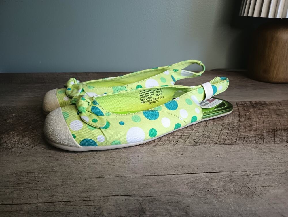 Vtg No Boundaries Y2K Ballet Flats 7 Green Polka Dot Bow Twee Whimsical Kawaii